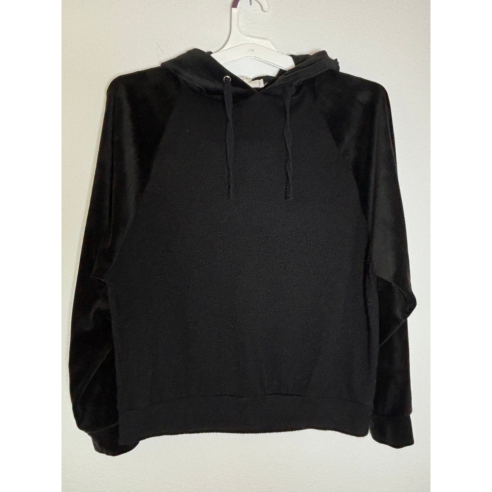Pink Republic Black‎ Hoodie Velvet Raglan Sleeve Pullover Sweatshirt Small